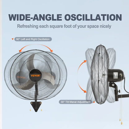 【DealsForYouDays】VEVOR 20 Inch Swinging Wall Mount Industrial Fan, 3 Speed High Airflow Fan with Max 4650 CFM, Adjustable Tilting Black Wall Cooling Fan for Commercial & Home Use, Ideal for Warehouse, Greenhouse, Workshop, Patio & Basement
