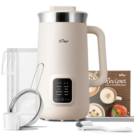 Bear 8 Modes All-In-One Nut Milk Processor, 1.2L (40oz) Soy Milk Maker with Automatic Self-Cleaning, 12H Delay Start & 6H Warm Hold, Single Tap Almond Milk Brewer for DIY Oat Beverages, Soup, Fruit Juice & Non-Dairy Plant Drinks