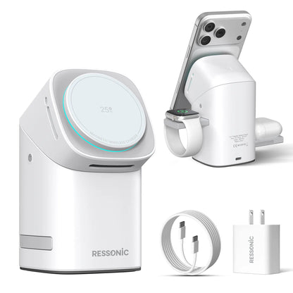 Universal 3 in One Wireless Charger Dock for Apple & Samsung Gadgets, 25W Fast Magnetic MagSafe Charging Stand Qi2 Certified, Comes with 45W Charger Adapter, Compatible with iPhone 17/16/15/14/13/12 Pro Max, AirPods, Apple Watch and Galaxy Watch