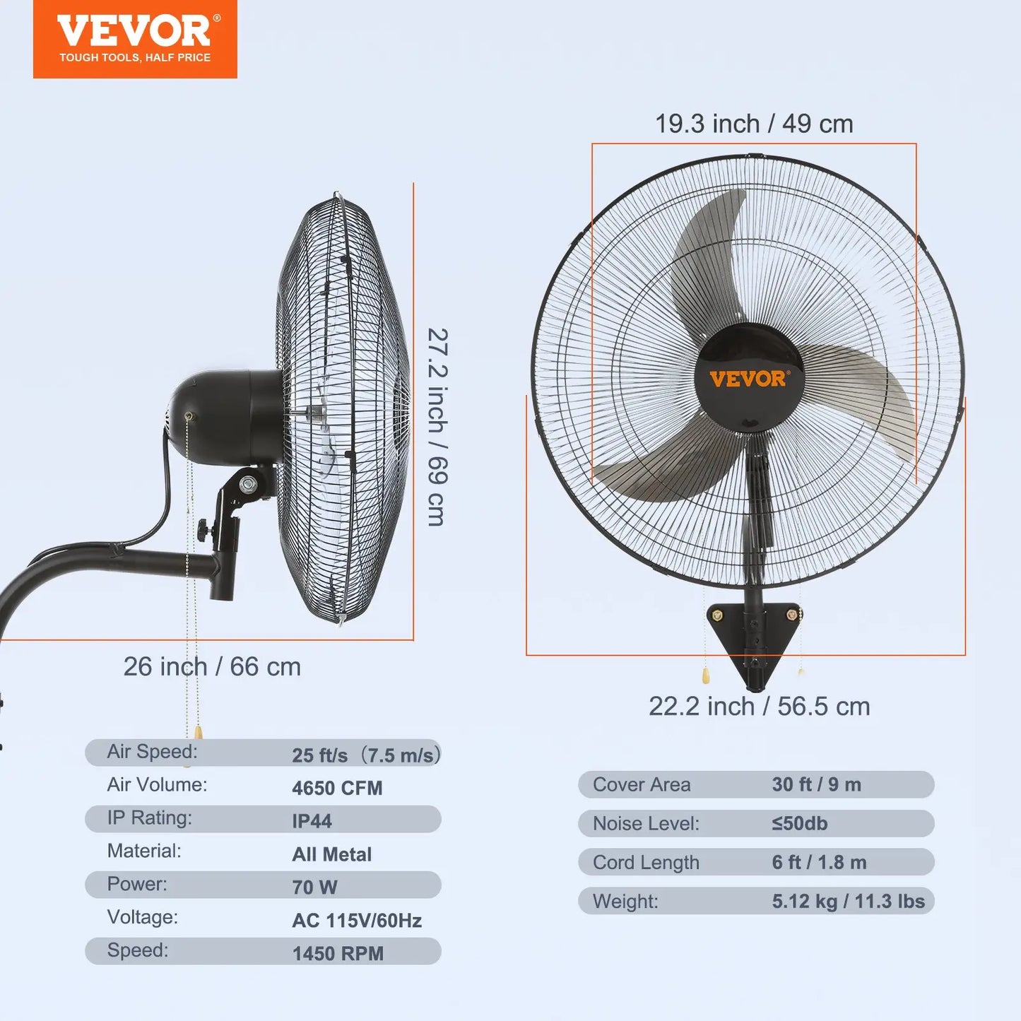 【DealsForYouDays】VEVOR 20 Inch Swinging Wall Mount Industrial Fan, 3 Speed High Airflow Fan with Max 4650 CFM, Adjustable Tilting Black Wall Cooling Fan for Commercial & Home Use, Ideal for Warehouse, Greenhouse, Workshop, Patio & Basement