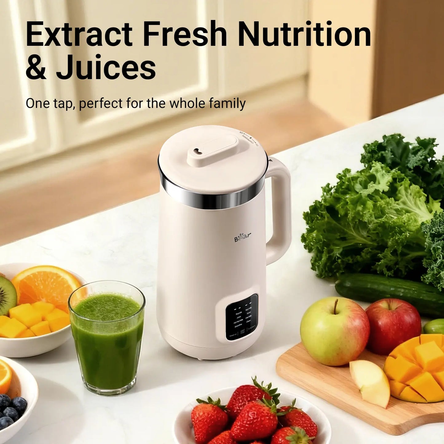 Bear 8 Modes All-In-One Nut Milk Processor, 1.2L (40oz) Soy Milk Maker with Automatic Self-Cleaning, 12H Delay Start & 6H Warm Hold, Single Tap Almond Milk Brewer for DIY Oat Beverages, Soup, Fruit Juice & Non-Dairy Plant Drinks