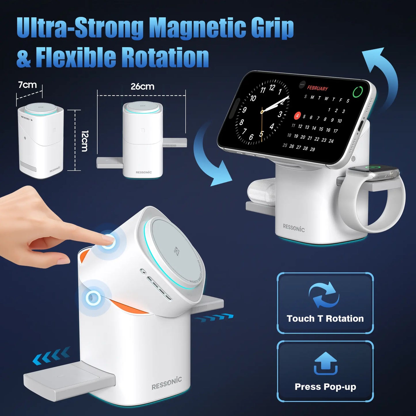 Universal 3 in One Wireless Charger Dock for Apple & Samsung Gadgets, 25W Fast Magnetic MagSafe Charging Stand Qi2 Certified, Comes with 45W Charger Adapter, Compatible with iPhone 17/16/15/14/13/12 Pro Max, AirPods, Apple Watch and Galaxy Watch