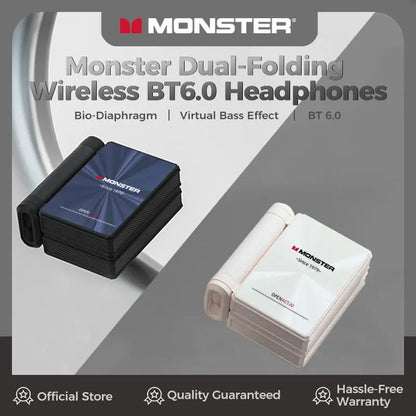 Monster AC530 Open-Ear Mic Headphones, Dual Foldable Frame, Noise Cancelling Mic Bluetooth 6.0 Earbuds, 165H Huge Battery Capacity, Touch Tap Operation, Sweatproof Sports Earphones for Running, Gym, Driving & School