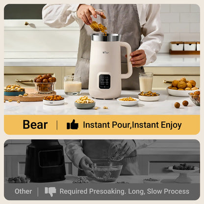 Bear 8 Modes All-In-One Nut Milk Processor, 1.2L (40oz) Soy Milk Maker with Automatic Self-Cleaning, 12H Delay Start & 6H Warm Hold, Single Tap Almond Milk Brewer for DIY Oat Beverages, Soup, Fruit Juice & Non-Dairy Plant Drinks