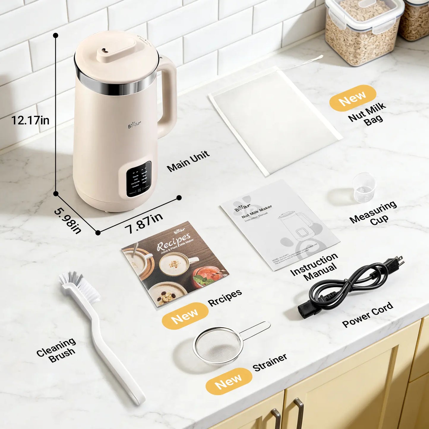 Bear 8 Modes All-In-One Nut Milk Processor, 1.2L (40oz) Soy Milk Maker with Automatic Self-Cleaning, 12H Delay Start & 6H Warm Hold, Single Tap Almond Milk Brewer for DIY Oat Beverages, Soup, Fruit Juice & Non-Dairy Plant Drinks