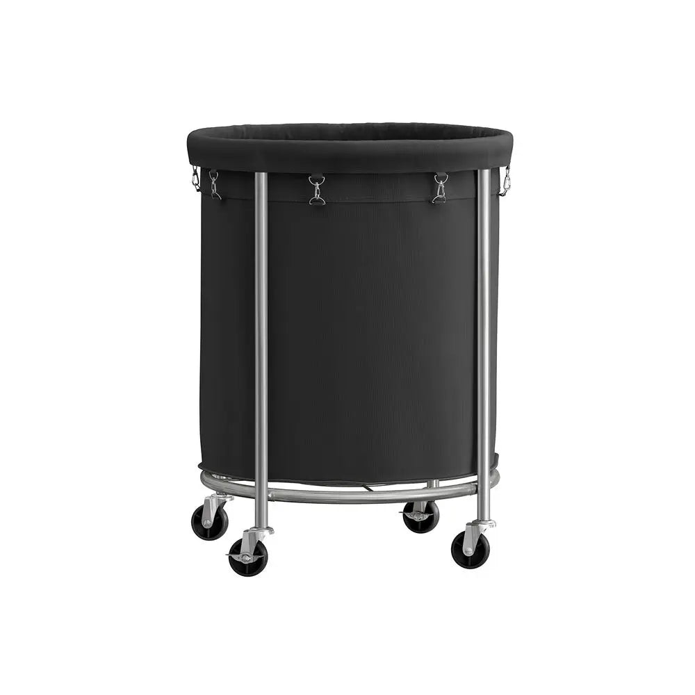 SONGMICS Clothes Storage Bin Equipped with Casters, Wheeled Dirty Clothes Container, Circular Washing Trolley Featuring Metal Bracket & Detachable Liner Bag, Household Storage Caddy