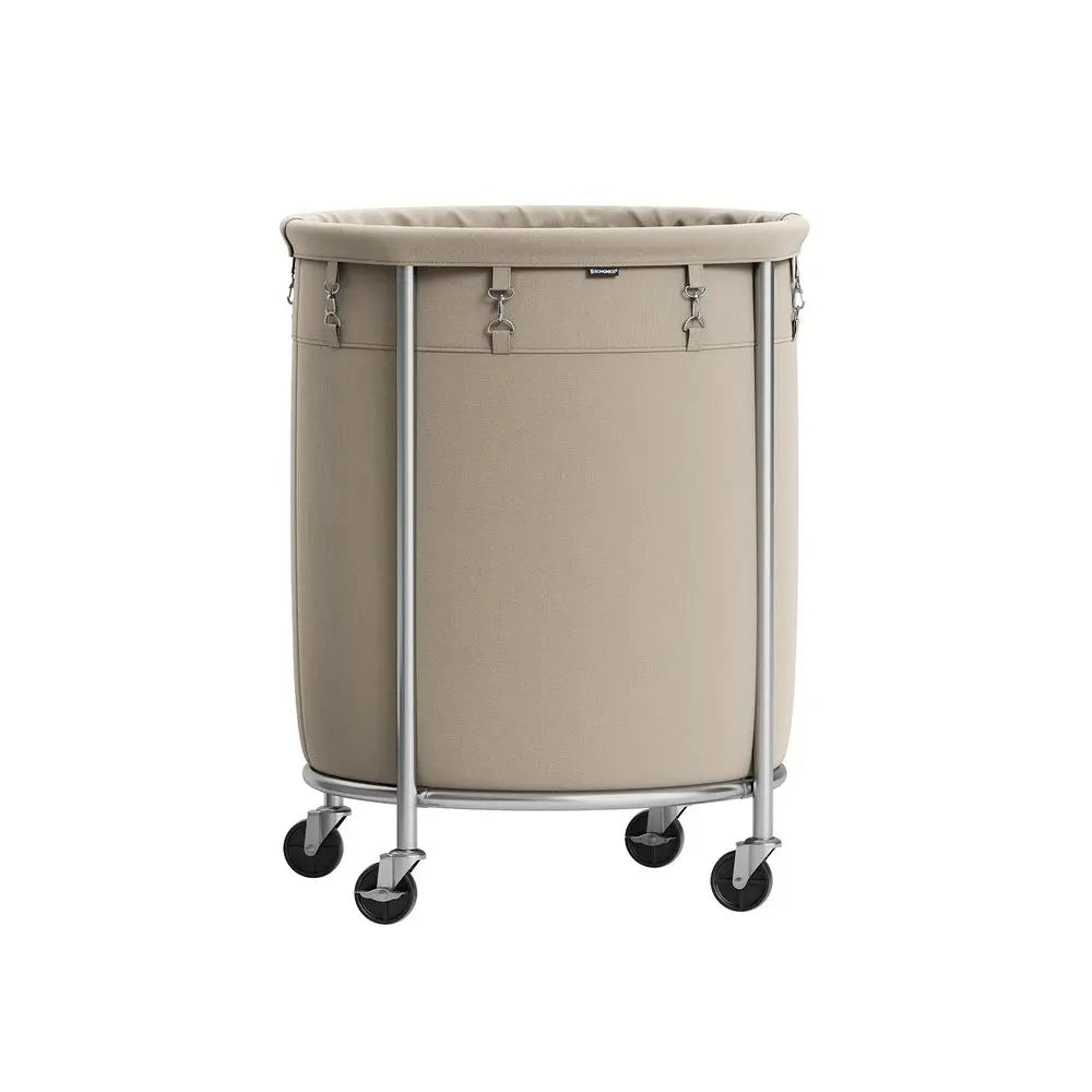 SONGMICS Clothes Storage Bin Equipped with Casters, Wheeled Dirty Clothes Container, Circular Washing Trolley Featuring Metal Bracket & Detachable Liner Bag, Household Storage Caddy