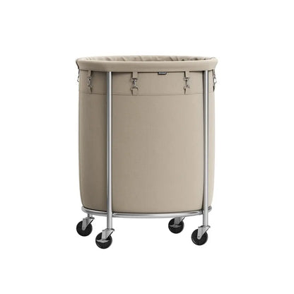 SONGMICS Clothes Storage Bin Equipped with Casters, Wheeled Dirty Clothes Container, Circular Washing Trolley Featuring Metal Bracket & Detachable Liner Bag, Household Storage Caddy