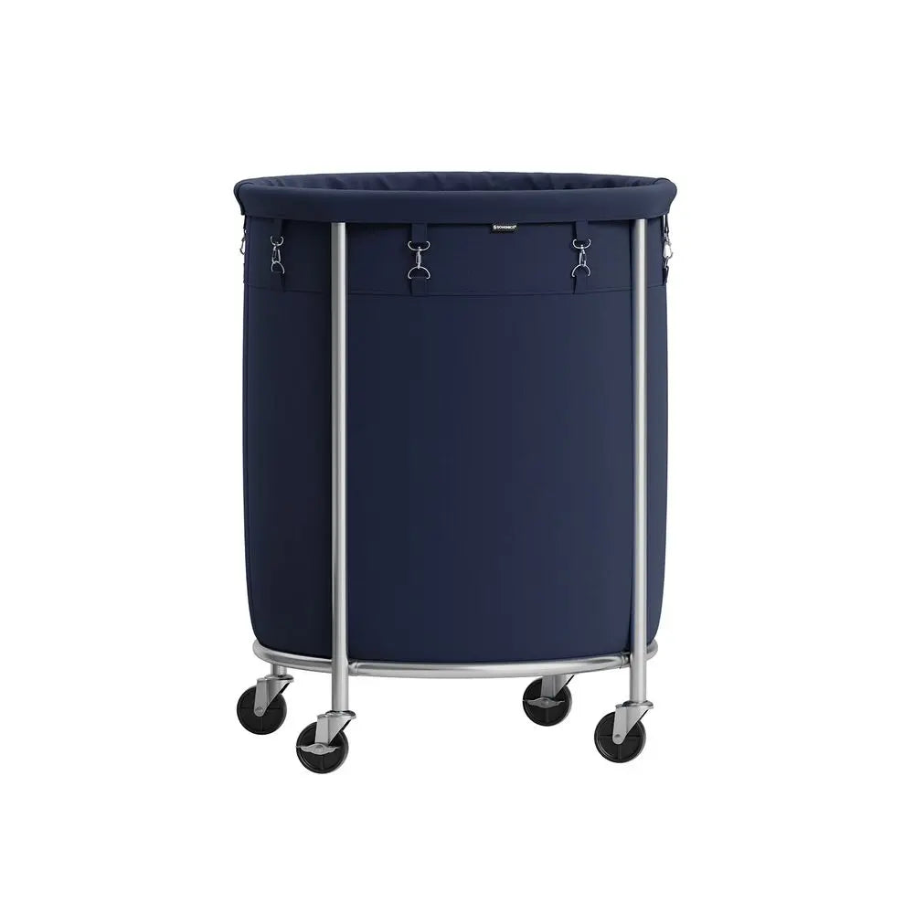 SONGMICS Clothes Storage Bin Equipped with Casters, Wheeled Dirty Clothes Container, Circular Washing Trolley Featuring Metal Bracket & Detachable Liner Bag, Household Storage Caddy