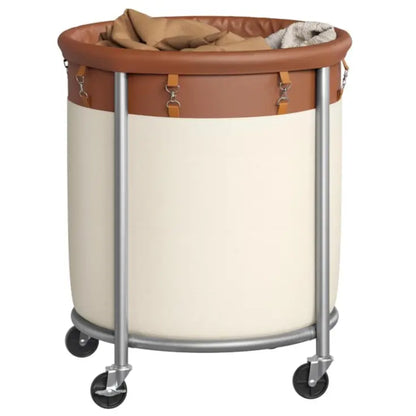 SONGMICS Clothes Storage Bin Equipped with Casters, Wheeled Dirty Clothes Container, Circular Washing Trolley Featuring Metal Bracket & Detachable Liner Bag, Household Storage Caddy