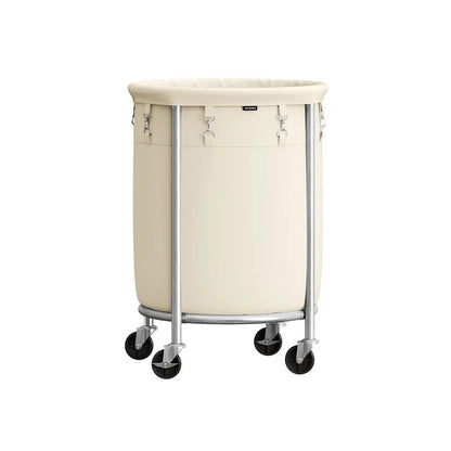 SONGMICS Clothes Storage Bin Equipped with Casters, Wheeled Dirty Clothes Container, Circular Washing Trolley Featuring Metal Bracket & Detachable Liner Bag, Household Storage Caddy