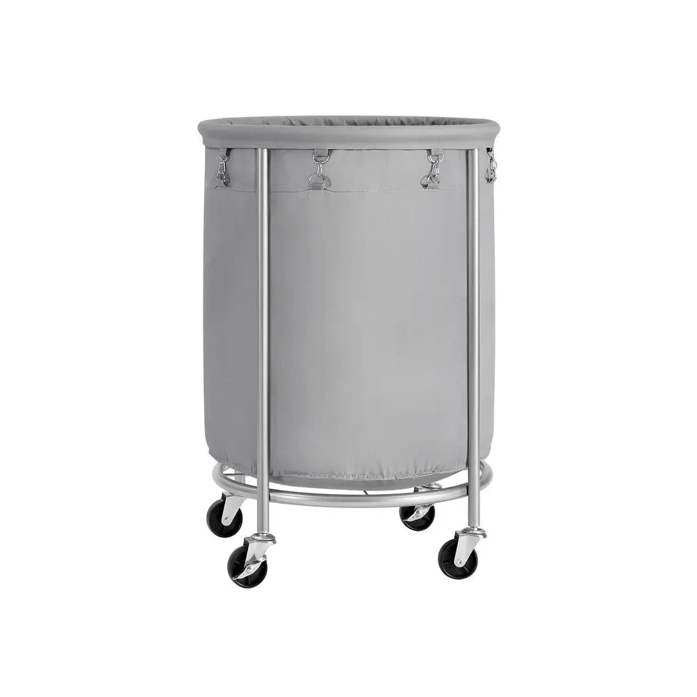 SONGMICS Clothes Storage Bin Equipped with Casters, Wheeled Dirty Clothes Container, Circular Washing Trolley Featuring Metal Bracket & Detachable Liner Bag, Household Storage Caddy