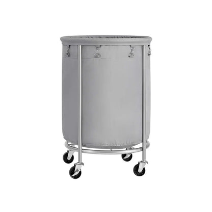 SONGMICS Clothes Storage Bin Equipped with Casters, Wheeled Dirty Clothes Container, Circular Washing Trolley Featuring Metal Bracket & Detachable Liner Bag, Household Storage Caddy