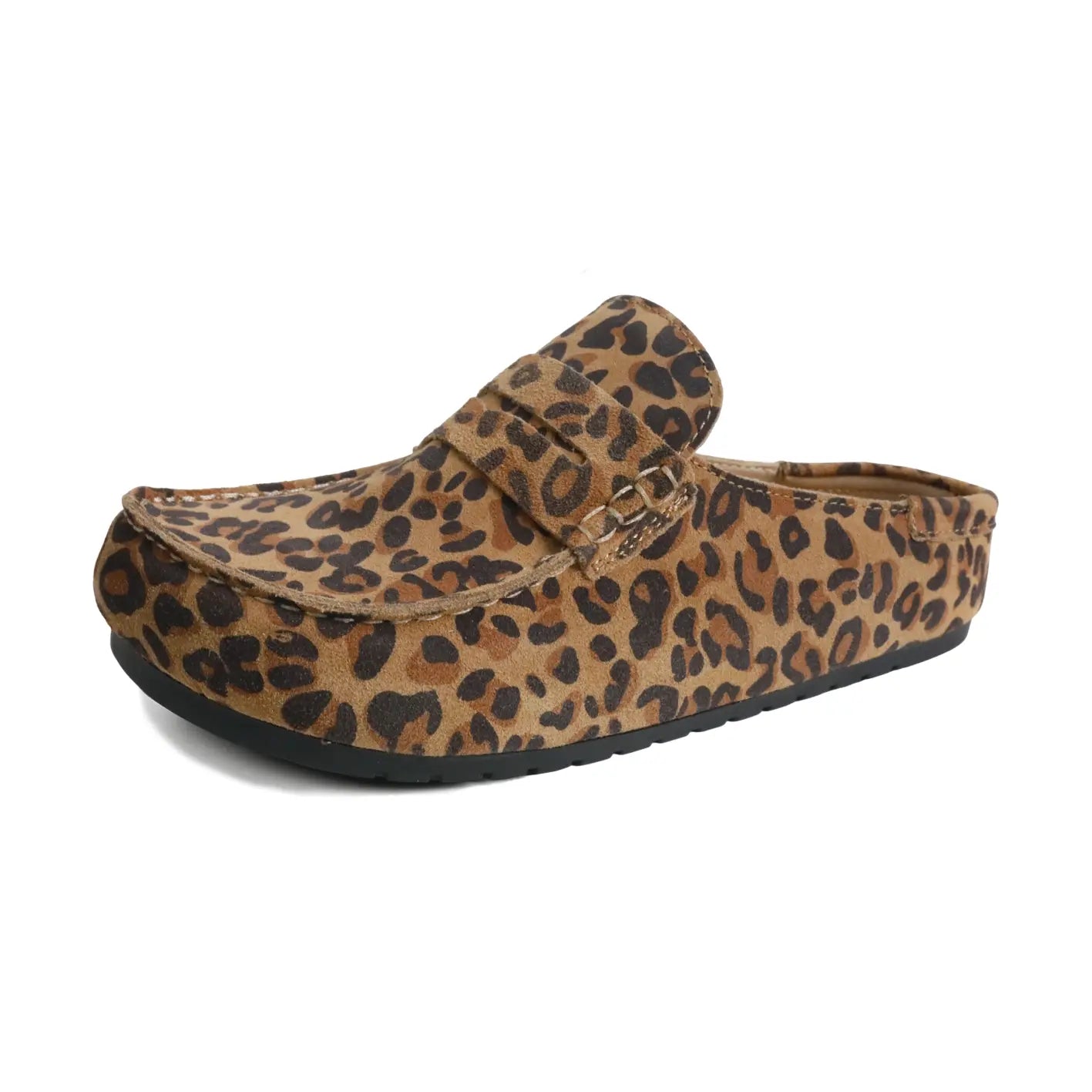 EVELLYHOOTD Ladies Footwear, Animal Spotted Pattern Faux Suede Backless Slip-On Flats Equipped With Padded Arch Cushion & Soft Comfort Insole