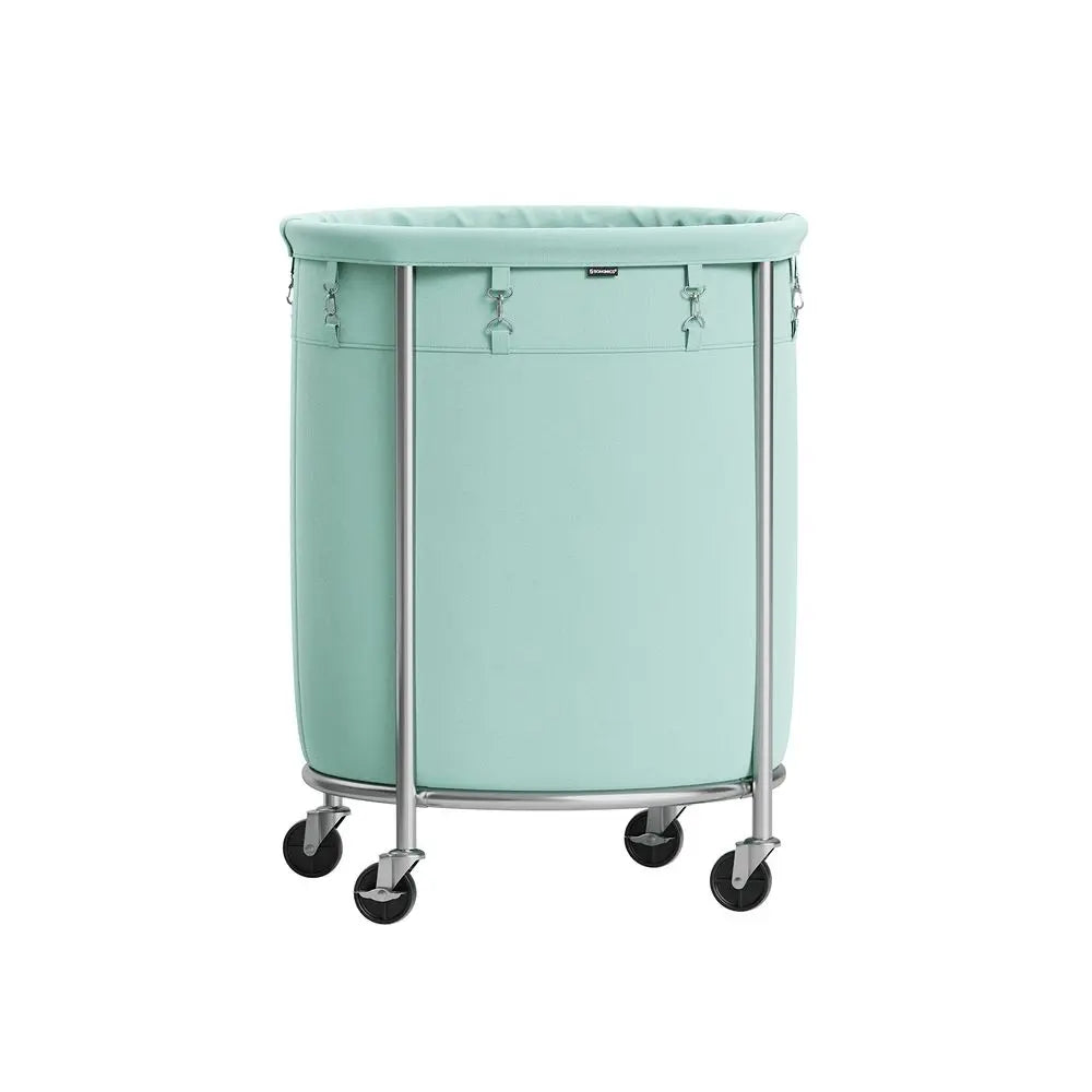 SONGMICS Clothes Storage Bin Equipped with Casters, Wheeled Dirty Clothes Container, Circular Washing Trolley Featuring Metal Bracket & Detachable Liner Bag, Household Storage Caddy
