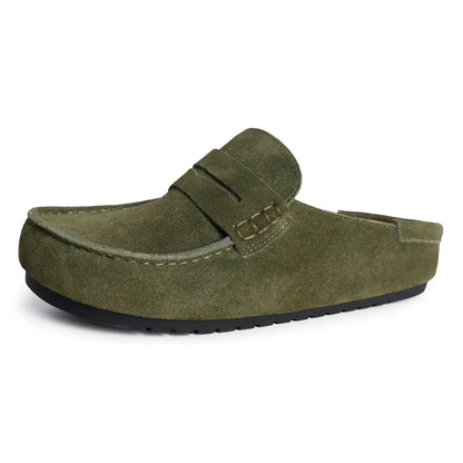 EVELLYHOOTD Ladies Footwear, Animal Spotted Pattern Faux Suede Backless Slip-On Flats Equipped With Padded Arch Cushion & Soft Comfort Insole