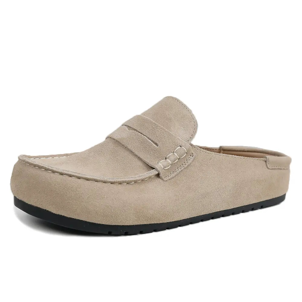 EVELLYHOOTD Ladies Footwear, Animal Spotted Pattern Faux Suede Backless Slip-On Flats Equipped With Padded Arch Cushion & Soft Comfort Insole