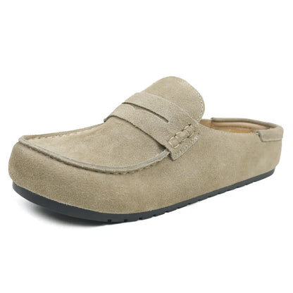 EVELLYHOOTD Ladies Footwear, Animal Spotted Pattern Faux Suede Backless Slip-On Flats Equipped With Padded Arch Cushion & Soft Comfort Insole