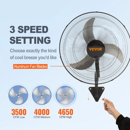 【DealsForYouDays】VEVOR 20 Inch Swinging Wall Mount Industrial Fan, 3 Speed High Airflow Fan with Max 4650 CFM, Adjustable Tilting Black Wall Cooling Fan for Commercial & Home Use, Ideal for Warehouse, Greenhouse, Workshop, Patio & Basement